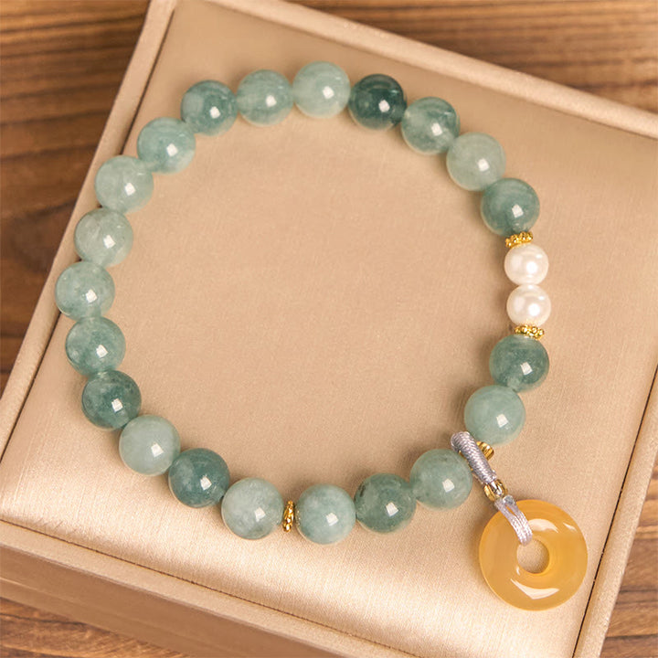 Bracciale della prosperità con perle e fibbia della pace in giada blu Buddha Stones