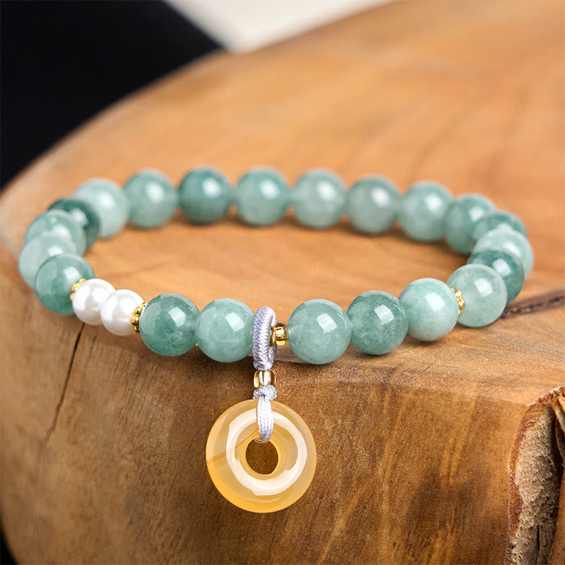 Bracciale della prosperità con perle e fibbia della pace in giada blu Buddha Stones