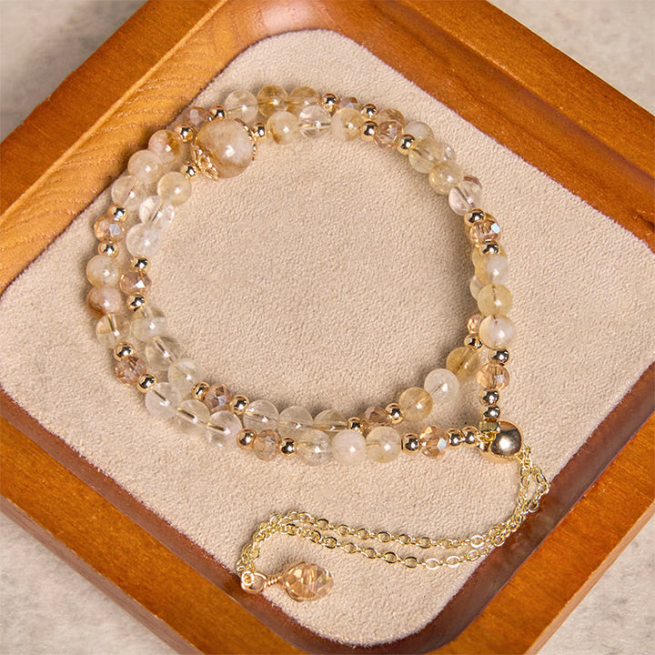 Bracciale a doppio strato con perline di cristallo rosa citrino naturale Buddha Stones