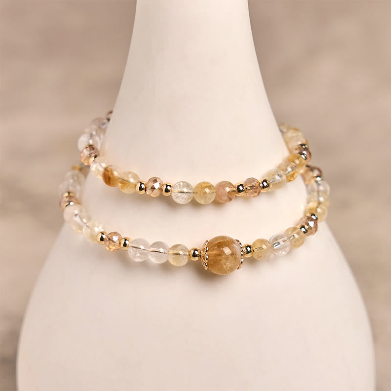 Bracciale a doppio strato con perline di cristallo rosa citrino naturale Buddha Stones
