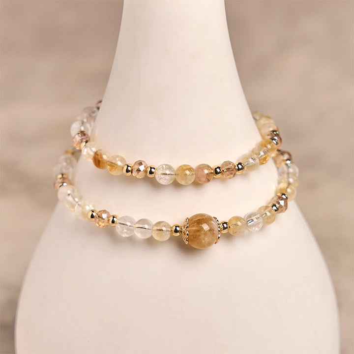 Bracciale a doppio strato con perline di cristallo rosa citrino naturale Buddha Stones