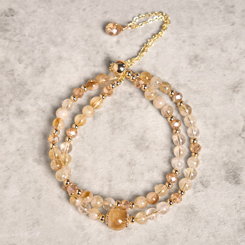 Bracciale a doppio strato con perline di cristallo rosa citrino naturale Buddha Stones - Citrino (Circonferenza del polso: 15-21 cm) - image 0