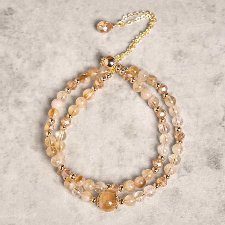 Bracciale a doppio strato con perline di cristallo rosa citrino naturale Buddha Stones