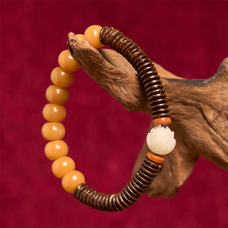 Bracciale della saggezza con perline di Dzi, semi di Bodhi tibetani , Buddha Stones e guscio di cocco