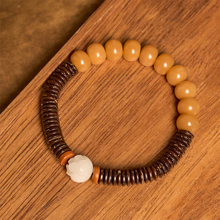 Bracciale della saggezza con perline di Dzi, semi di Bodhi tibetani , Buddha Stones e guscio di cocco