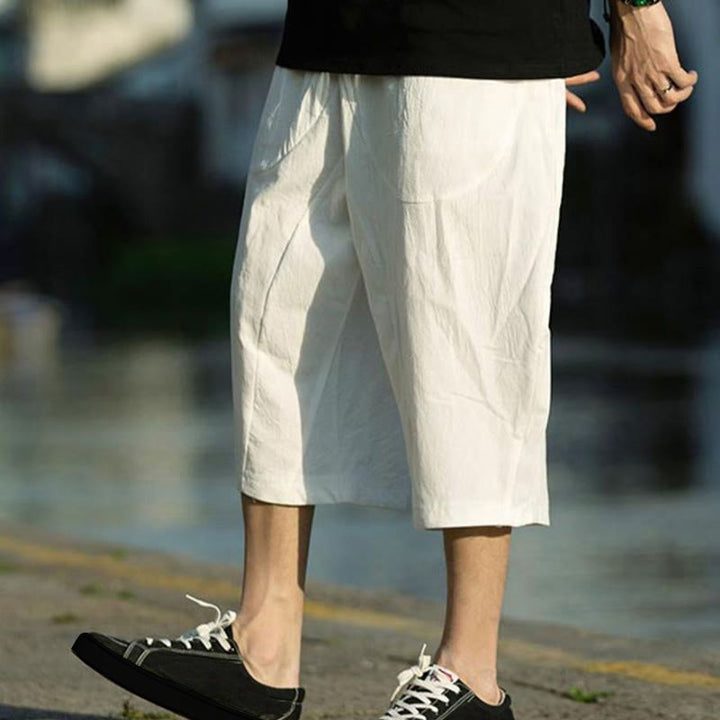 Pantaloni da uomo estivi con pieghe, coulisse e tasche, modello 7-8, con stampa Buddha Stones. - image 27