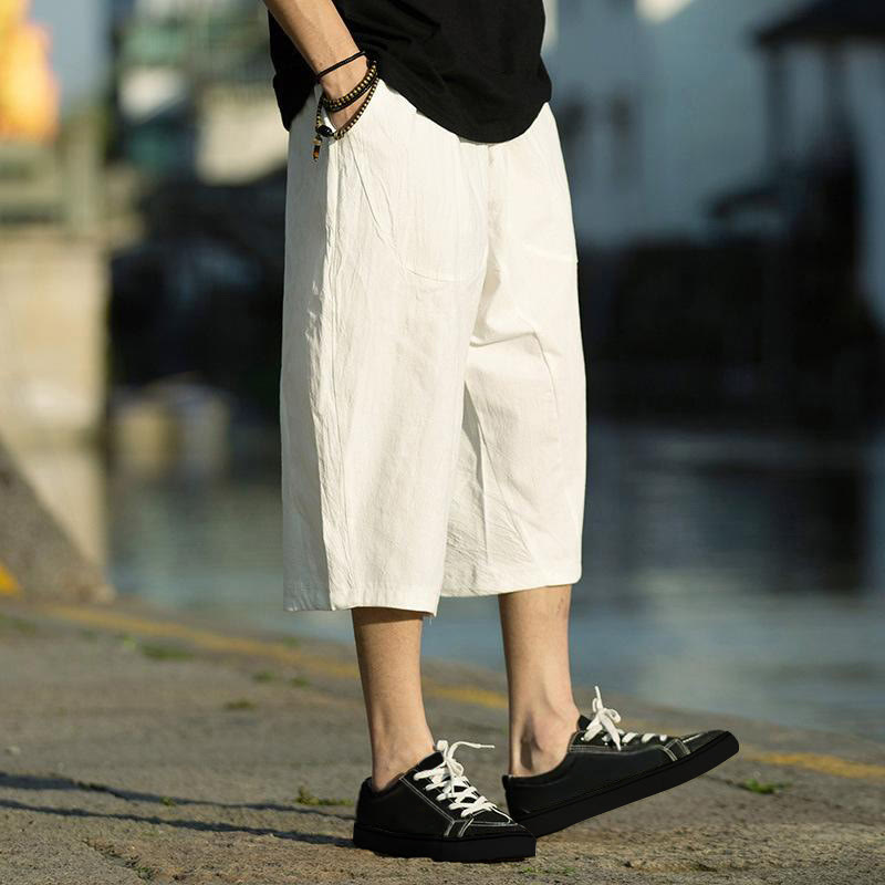 Pantaloni da uomo in lino e cotone con tasche, lunghezza 7-8, modello Buddha Stones, modello estivo con pieghe semplici e coulisse - image 28