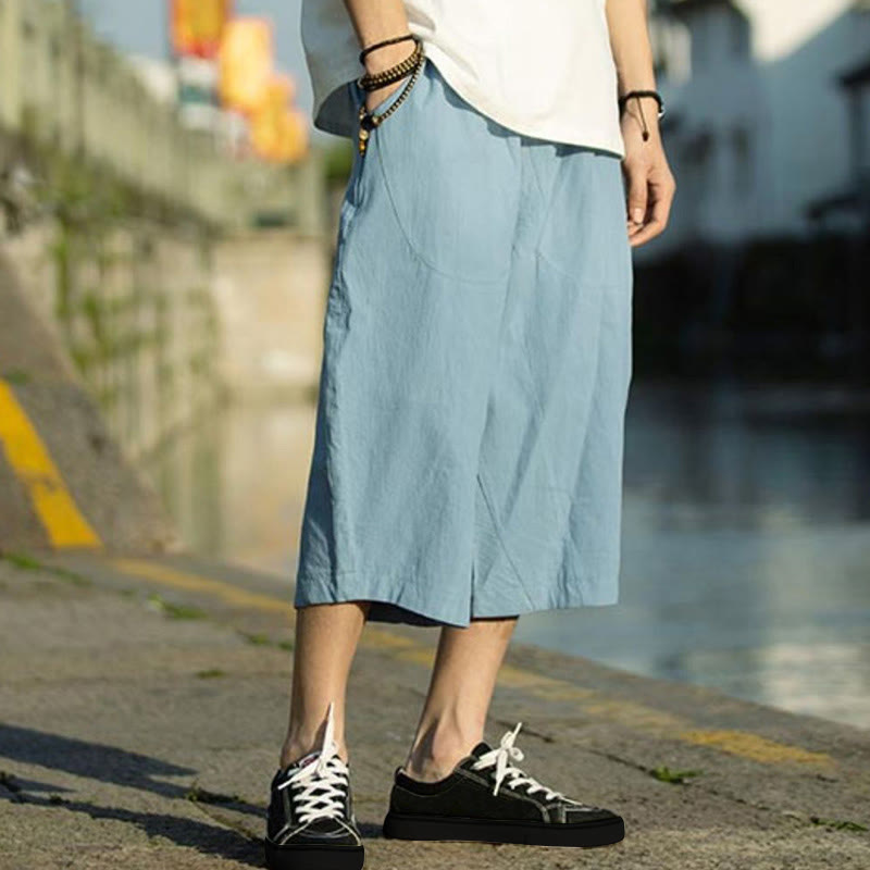 Pantaloni da uomo in lino e cotone con tasche, lunghezza 7-8, modello Buddha Stones, modello estivo con pieghe semplici e coulisse - image 30