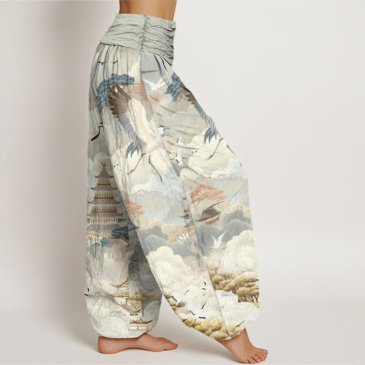 Pantaloni harem da donna con motivo Buddha Stones, Nuvole e Pagode - image 2