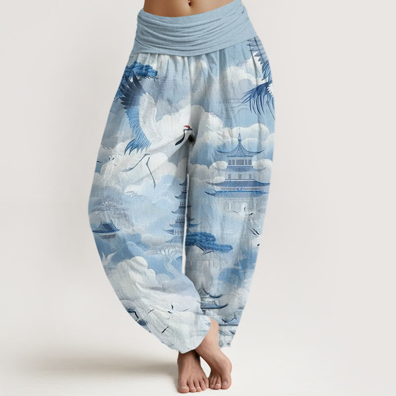 Pantaloni harem da donna con motivo Buddha Stones, Nuvole e Pagode - AzzurroCielo Chiaro - US22, UK/AU26, EU54 (6XL) - image 5
