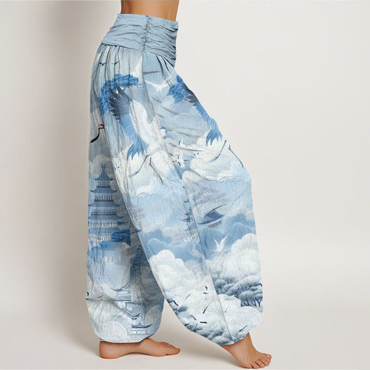 Pantaloni harem da donna con motivo Buddha Stones, Nuvole e Pagode - image 7