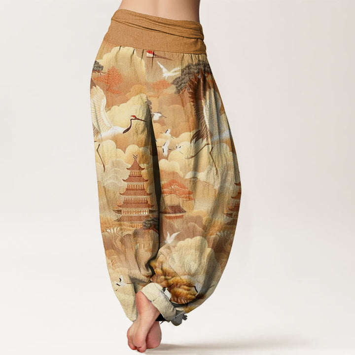 Pantaloni harem da donna con motivo Buddha Stones, Nuvole e Pagode - image 8