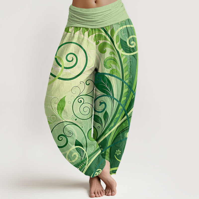 Pantaloni harem da donna con motivo floreale Buddha Stones Casual Vining - Verde pallido - US22, UK/AU26, EU54 (6XL) - image 1