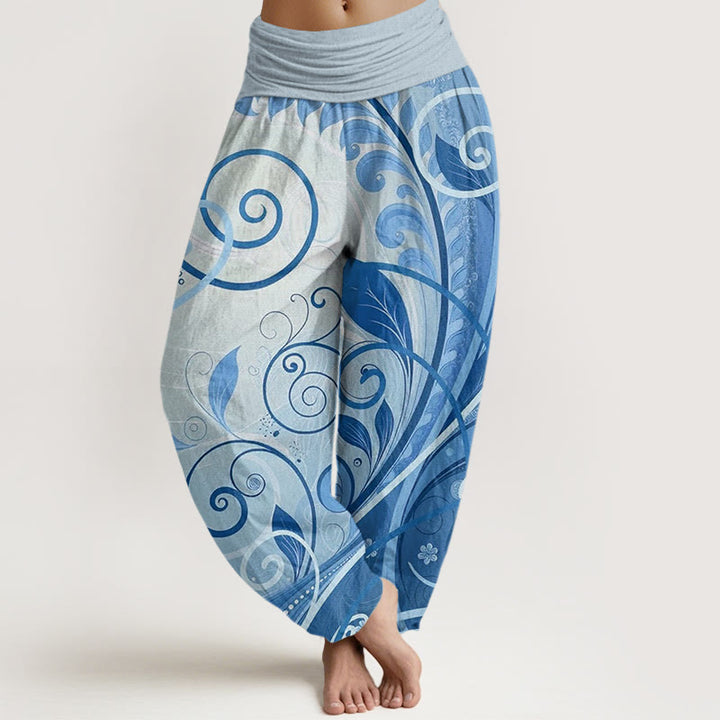 Pantaloni harem da donna con motivo floreale Buddha Stones Casual Vining - Cielo blu - US22, UK/AU26, EU54 (6XL) - image 5