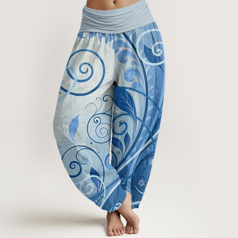 Pantaloni harem da donna con motivo floreale Buddha Stones Casual Vining - Cielo blu - US22, UK/AU26, EU54 (6XL) - image 4