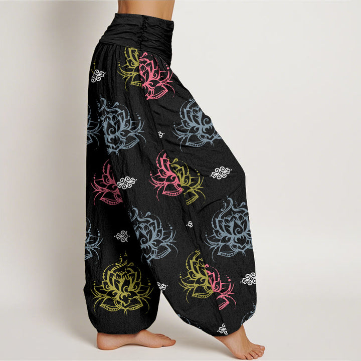 Pantaloni harem da donna in cotone con motivo a fiori di loto, vari colori, casual e Buddha Stones - image 2