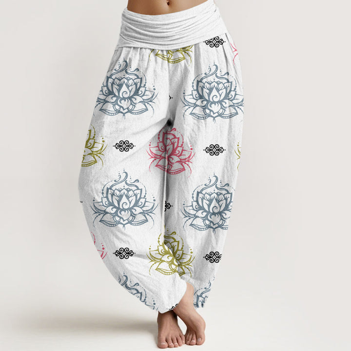 Pantaloni harem da donna con motivo a fiori di loto Buddha Stones , vari colori - Bianco - US22, UK/AU26, EU54 (6XL) - image 8