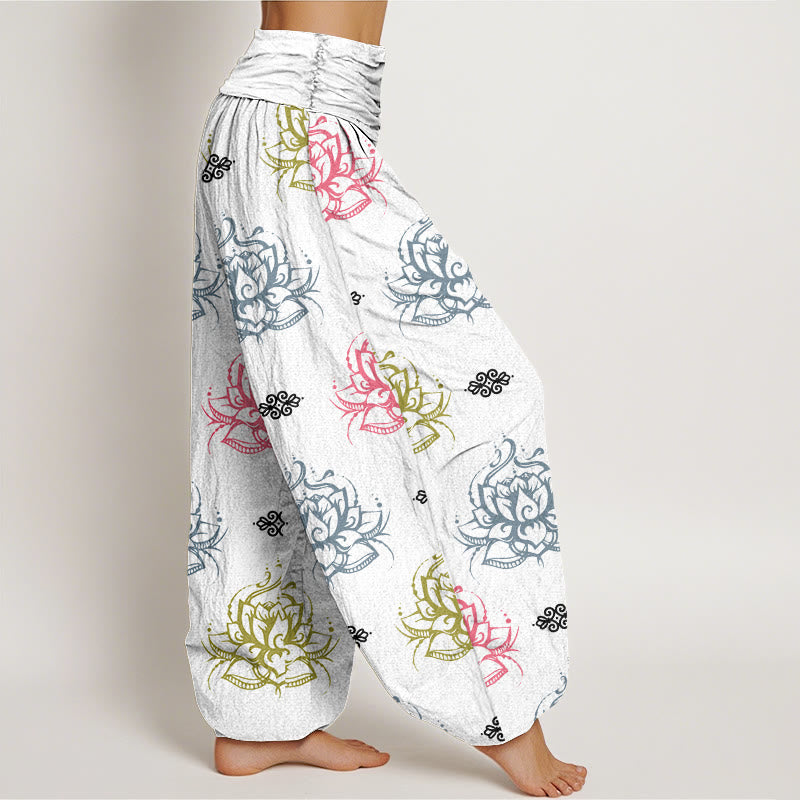 Pantaloni harem da donna in cotone con motivo a fiori di loto, vari colori, casual e Buddha Stones - image 9