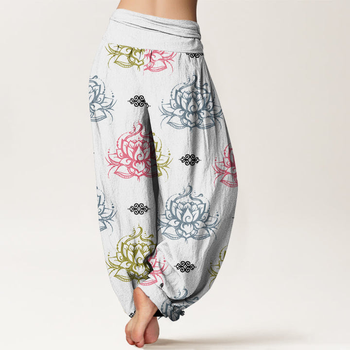 Pantaloni harem da donna in cotone con motivo a fiori di loto, vari colori, casual e Buddha Stones - image 8