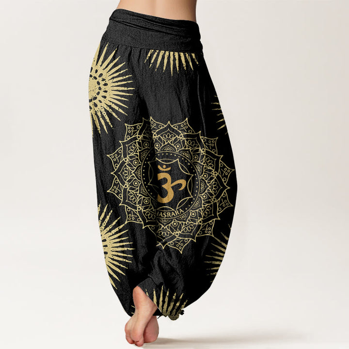 Pantaloni harem da donna con motivo a sole e simbolo Om, motivo mandala Buddha Stones - image 1