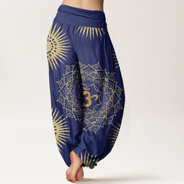 Pantaloni harem da donna con motivo a sole e simbolo Om, motivo mandala Buddha Stones - image 5