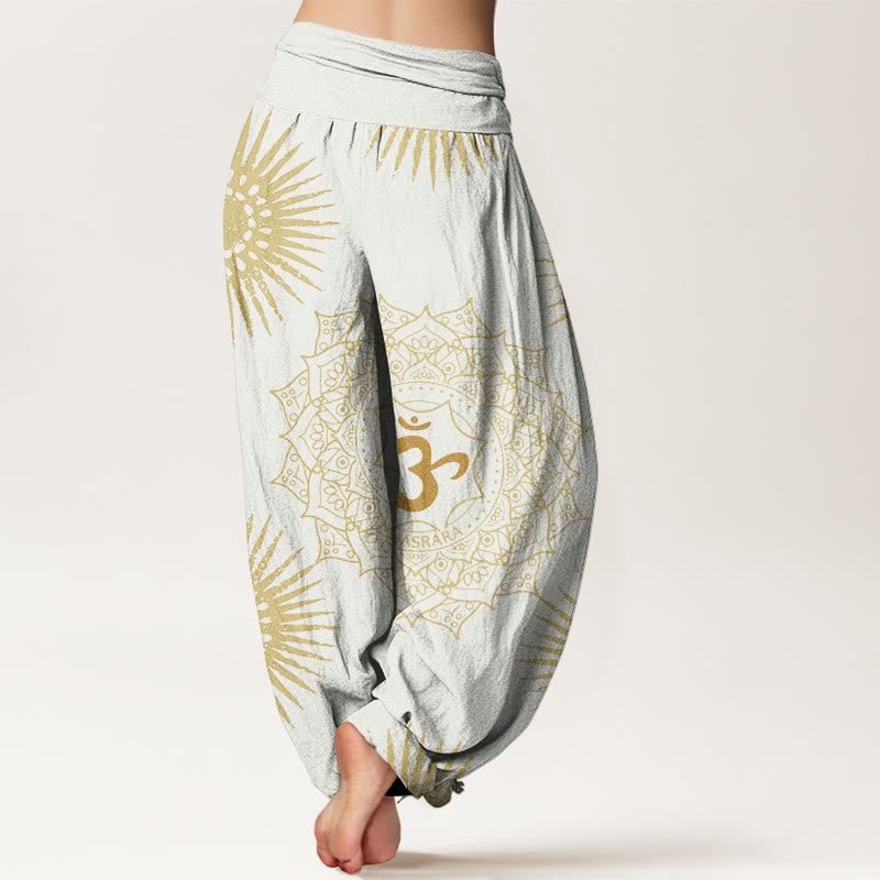 Pantaloni harem da donna con motivo a sole e simbolo Om, motivo mandala Buddha Stones - image 9