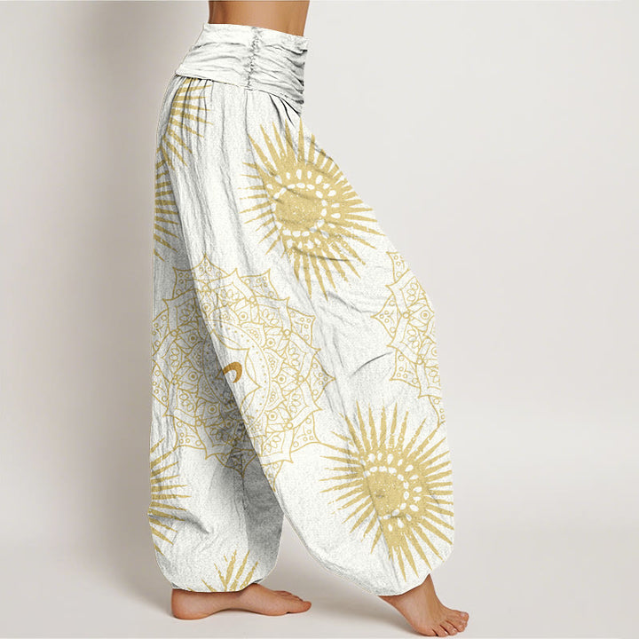 Pantaloni harem da donna in cotone con motivo mandala, simbolo Om e sole, stile casual, motivo Buddha Stones - image 9