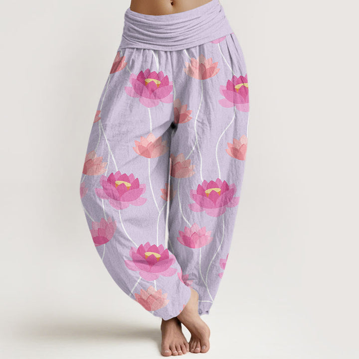 Pantaloni harem da donna con motivo a fiori di loto Buddha Stones - Lavanda - US22, UK/AU26, EU54 (6XL) - image 1