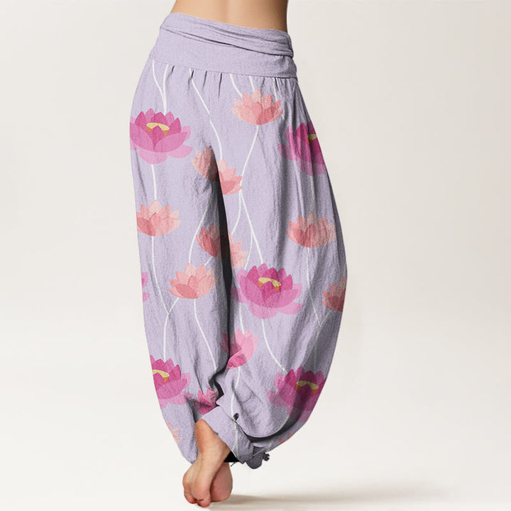 Pantaloni harem da donna con motivo a fiori di loto Buddha Stones - image 1