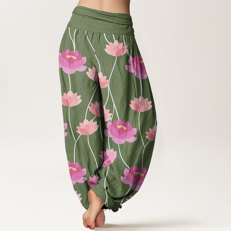 Pantaloni harem da donna con motivo a fiori di loto Buddha Stones - image 5