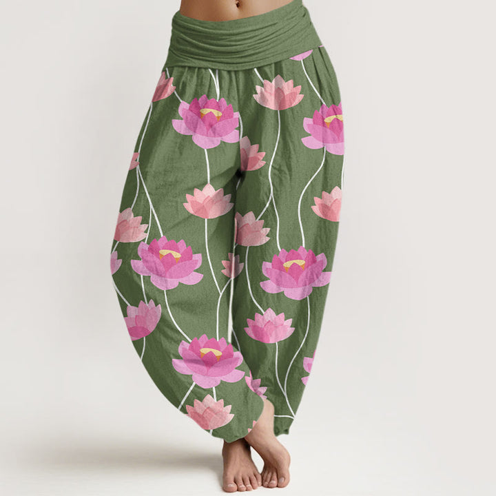 Pantaloni harem da donna con motivo a fiori di loto Buddha Stones - Verde foresta - US22, UK/AU26, EU54 (6XL) - image 5