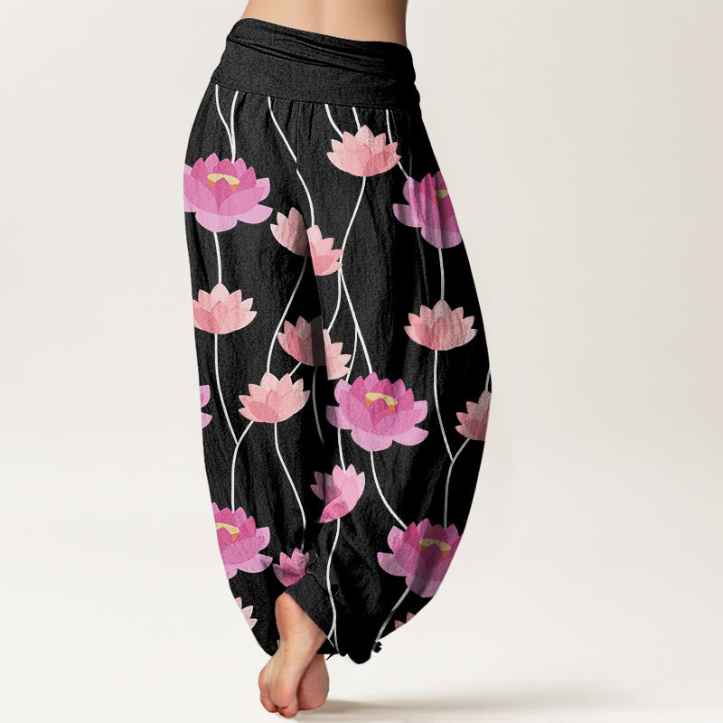 Pantaloni harem da donna con motivo a fiori di loto Buddha Stones - image 9