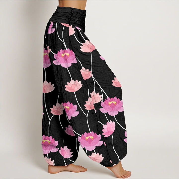 Pantaloni harem da donna in cotone con motivo a fiori di loto, stile casual, motivo Buddha Stones - image 9