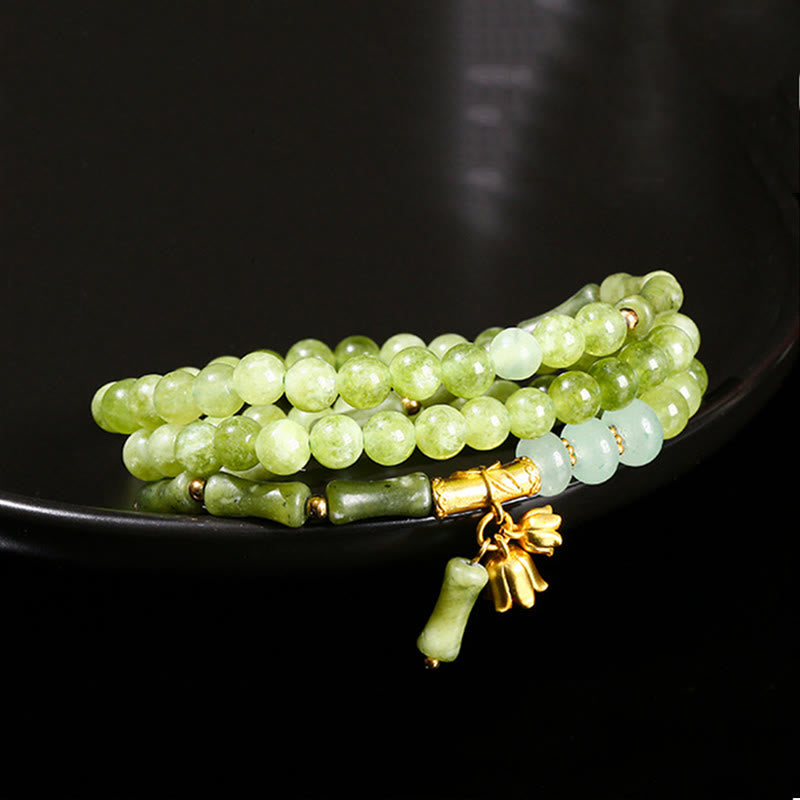 Bracciale Buddha Stones Retro Multistrato Mughetto Bambù Calcedonio Verde Forza - Calcedonio verde (circonferenza del polso: 14,5-15 cm) - image 1