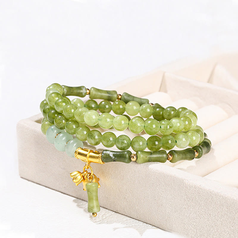 Bracciale Buddha Stones Retro Multistrato Mughetto Bambù Calcedonio Verde Forza - image 10