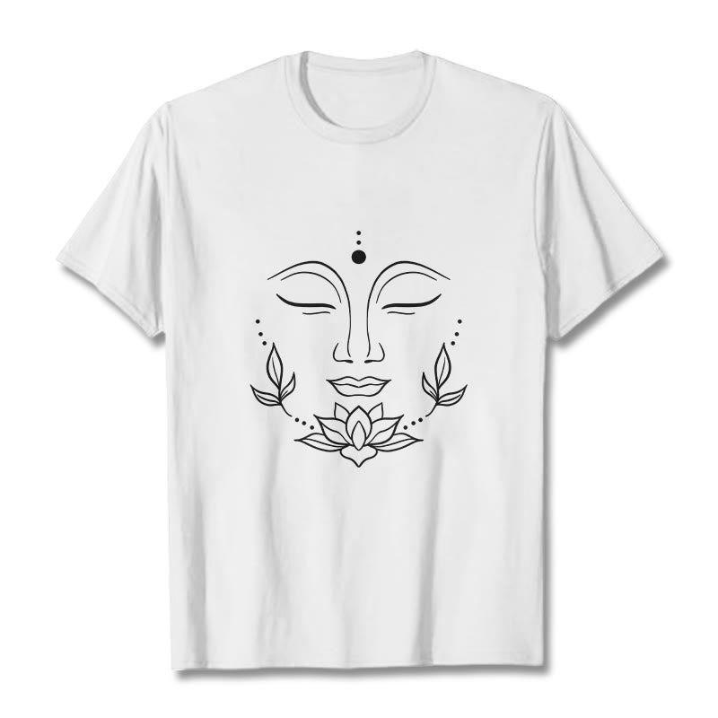 Maglietta casual con motivo a fiori di loto e volto di Buddha Buddha Stones - Bianco - 2XL - image 1