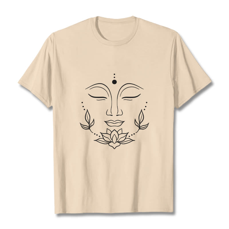 Maglietta casual con motivo a fiori di loto e volto di Buddha Buddha Stones - Biscotto - 2XL - image 9