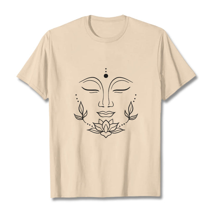 Maglietta casual con motivo a fiori di loto e volto di Buddha Buddha Stones - Biscotto - 2XL - image 9