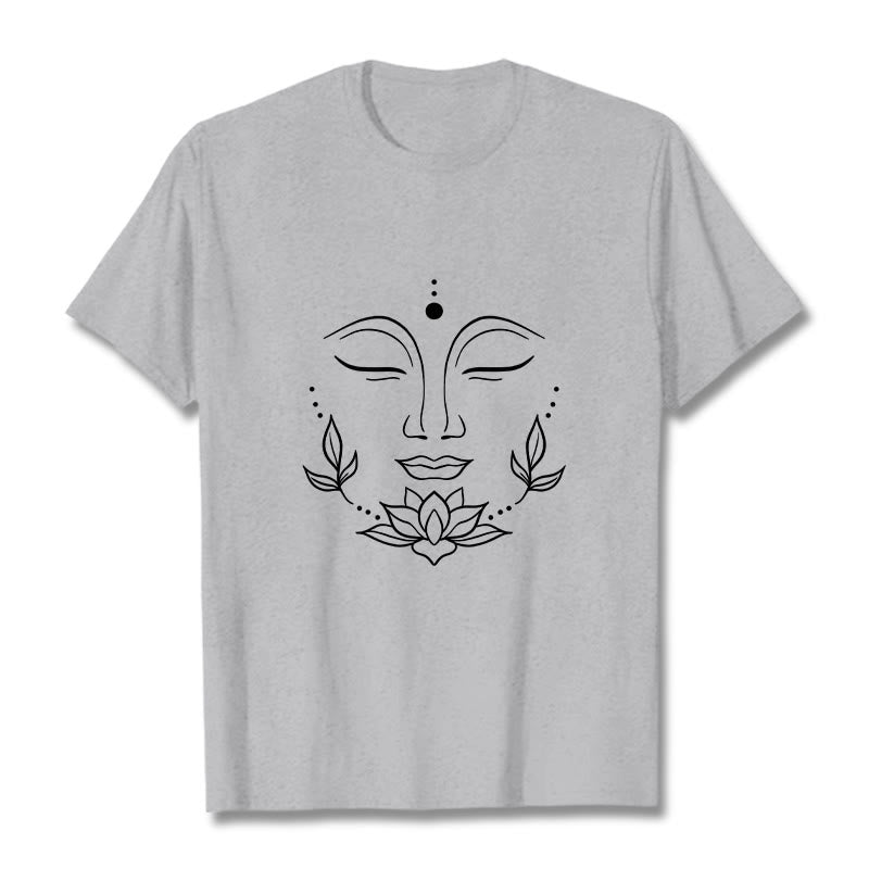 Maglietta casual con motivo a fiori di loto e volto di Buddha Buddha Stones - Grigio chiaro - 2XL - image 20