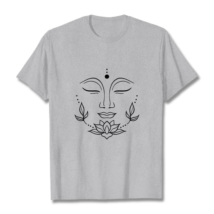Maglietta casual con motivo a fiori di loto e volto di Buddha Buddha Stones - Grigio chiaro - 2XL - image 20