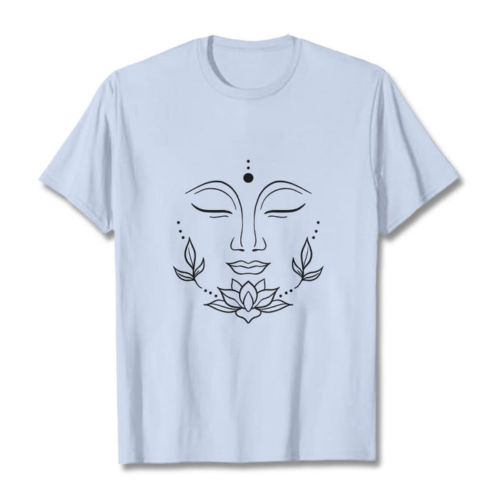 Maglietta casual con motivo a fiori di loto e volto di Buddha Buddha Stones - Ciano chiaro - 2XL - image 19