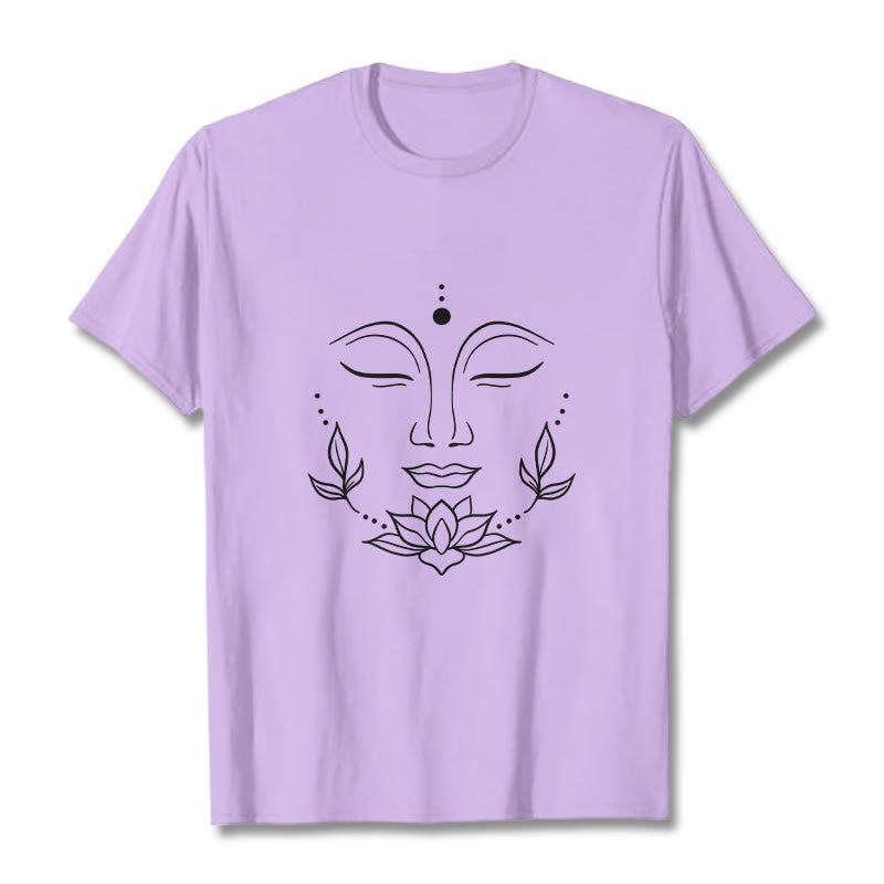 Maglietta casual con motivo a fiori di loto e volto di Buddha Buddha Stones - Prugna - 2XL - image 17