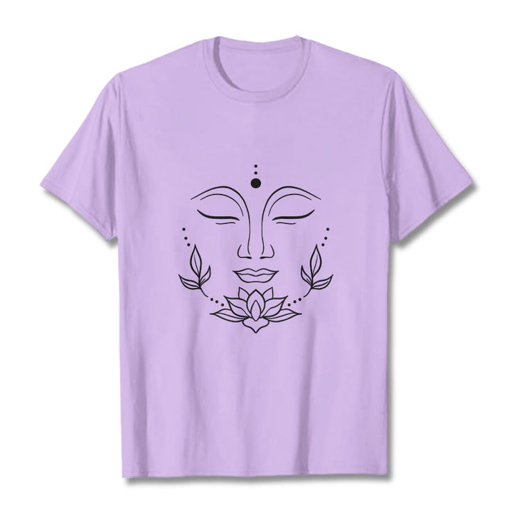 Maglietta casual con motivo a fiori di loto e volto di Buddha Buddha Stones - Prugna - 2XL - image 17