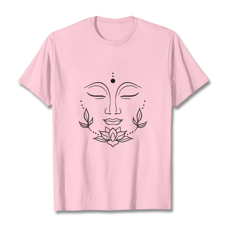 Maglietta casual con motivo a fiori di loto e volto di Buddha Buddha Stones - Rosa chiaro - 2XL - image 13