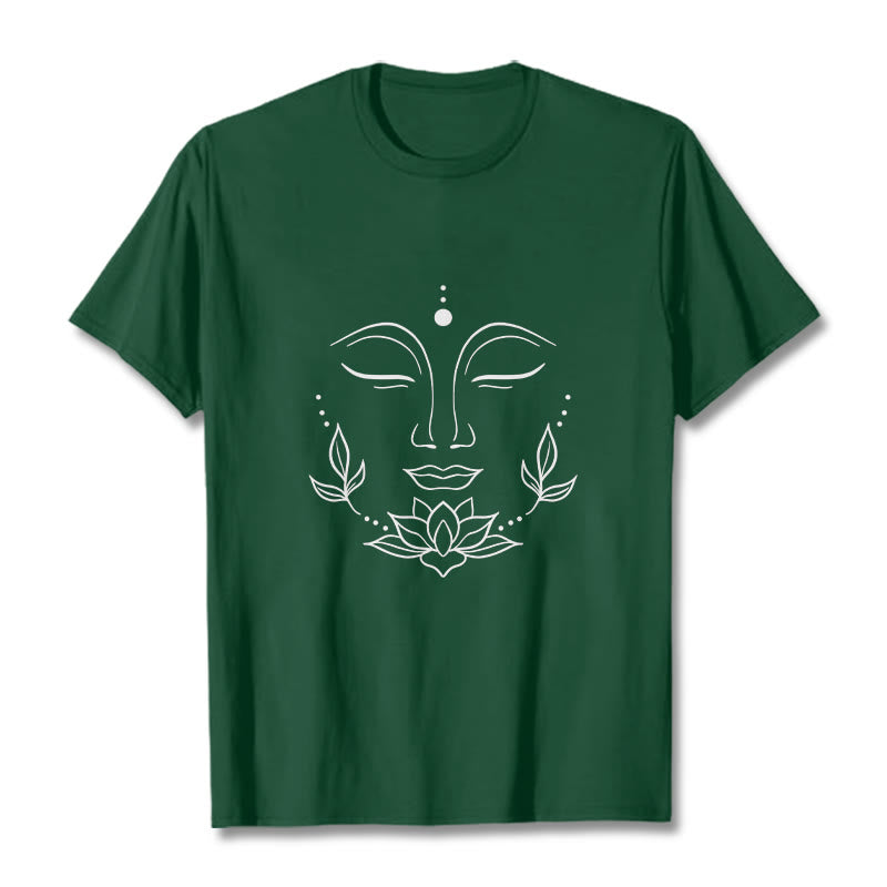 Maglietta casual con motivo a fiori di loto e volto di Buddha Buddha Stones - Verde foresta - 2XL - image 11
