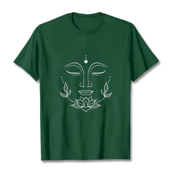 Maglietta casual con motivo a fiori di loto e volto di Buddha Buddha Stones - Verde foresta - 2XL - image 11