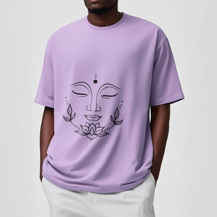 Maglietta casual con motivo a fiori di loto e volto di Buddha Buddha Stones - image 18