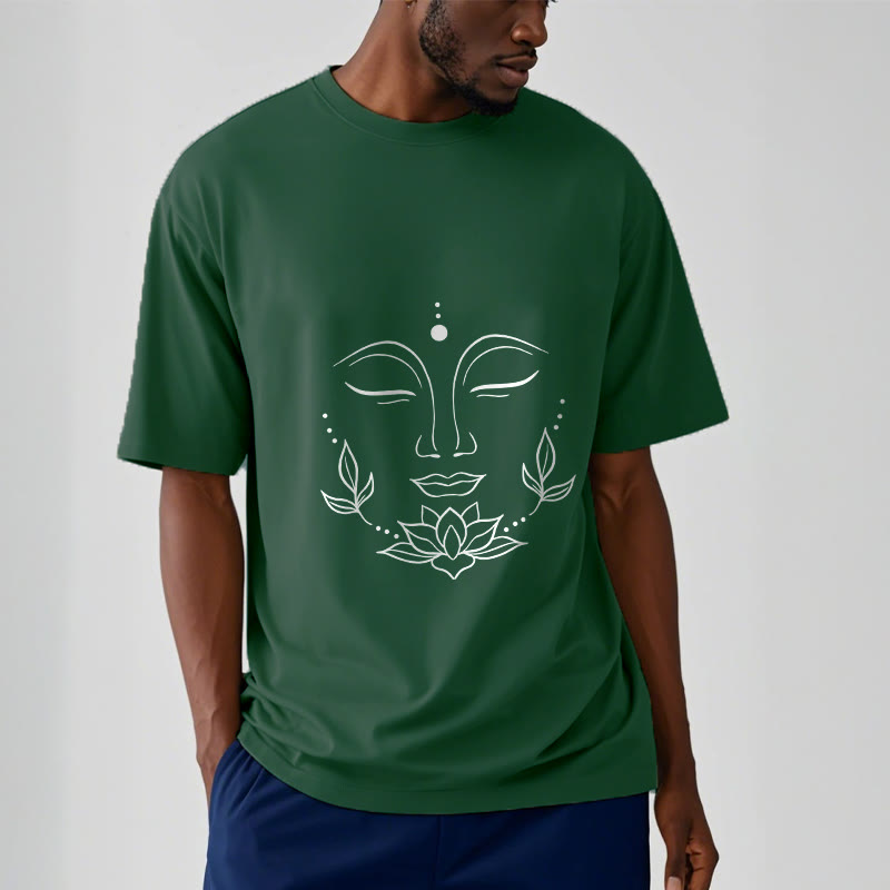 Maglietta casual con motivo a fiori di loto e volto di Buddha Buddha Stones - image 12