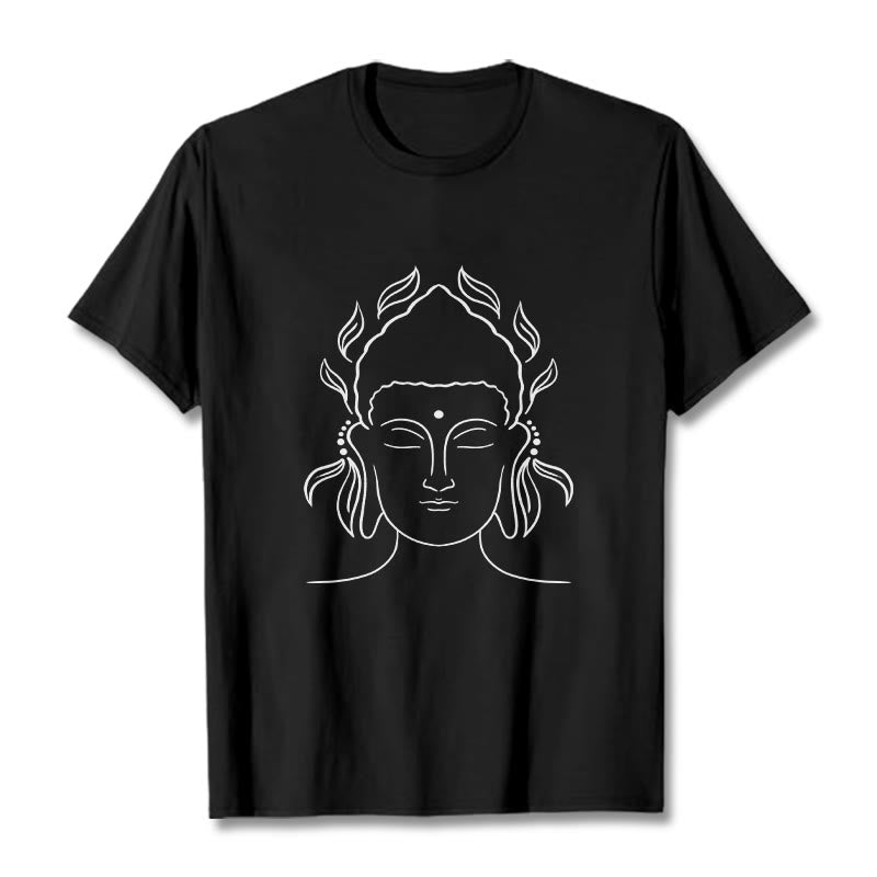 Maglietta casual con motivo a petali di loto e contorno di Buddha Stones Buddha - Nero - 2XL - image 1