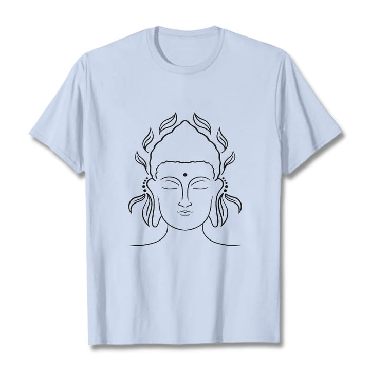 Maglietta casual con motivo a petali di loto e contorno di Buddha Stones Buddha - Ciano chiaro - 2XL - image 19